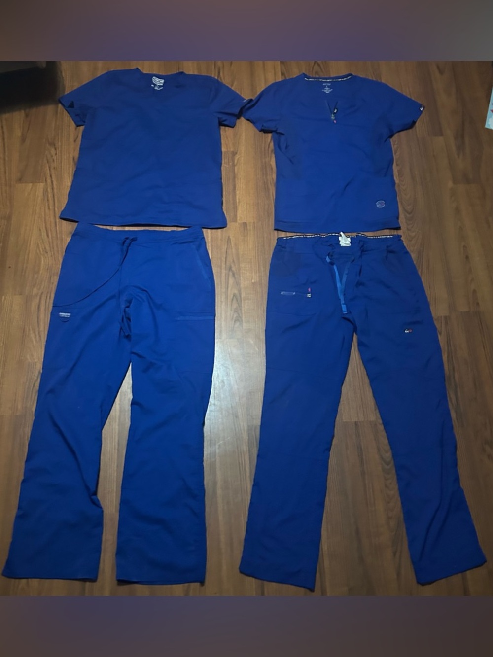 Four Piece Scrubs Cherokee & Koi Large Tops Large Long Bottoms Blue